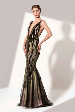 Sleeveless Sequin Fitted Gown