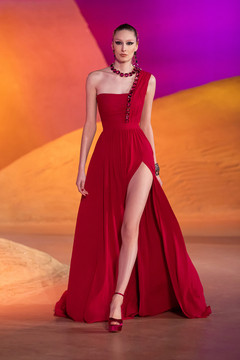 Draped One Shoulder Beaded Gown