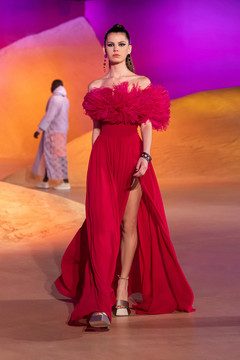 One Shoulder Feather Bodice Gown One Shoulder Feather Bodice Gown