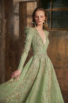 Long Sleeve Deep V Neck Gown Long Sleeve Deep V Neck Gown