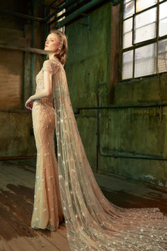Short Sleeve Embroidered Tulle Gown Short Sleeve Embroidered Tulle Gown