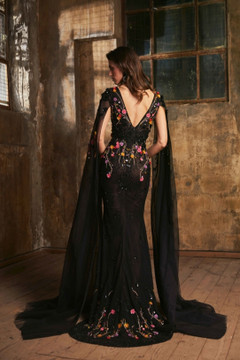 Embroidered Applique Mermaid Gown