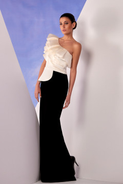 One Shoulder Ruffled Bodice Gown One Shoulder Ruffled Bodice Gown