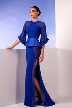 Royal Blue Crepe Satin Gown