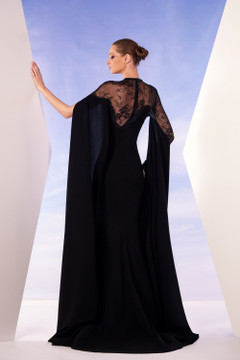 Cape Sleeve Lace Crepe Gown