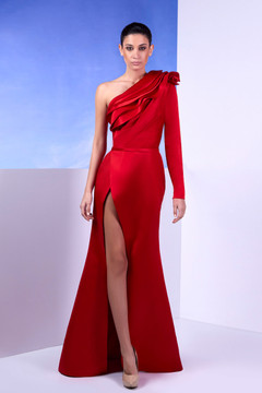 One-Shoulder Long Sleeve Gown