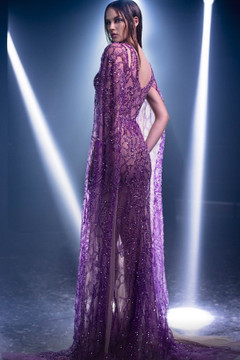 Cape Sleeve Sequin Beaded Gown Cape Sleeve Sequin Beaded Gown