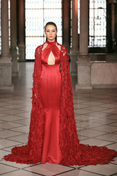 Crepe Silk Organza Cape Gown Crepe Silk Organza Cape Gown