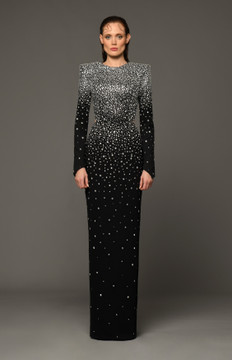 Fully Embroidered Crêpe Gown with Crystal Fully Embroidered Crêpe Gown with Crystal