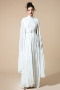 Fully Pleated Flared Gown