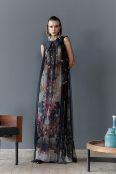 Tulle Layered Chromatic Print Gown