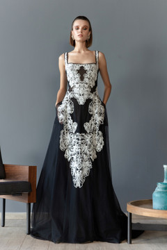 Polka Dot Tulle Embroidered A-Line Gown