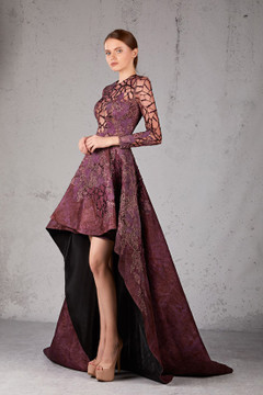 Long Sleeve Embellished High-Low Gown Long Sleeve Embellished High-Low Gown