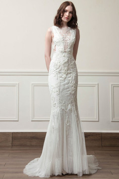 Embroidered Tulle and Lace Gown