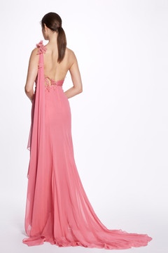 One Shoulder Grecian Chiffon Gown