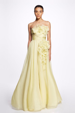 Strapless Organza 3D Floral Gown