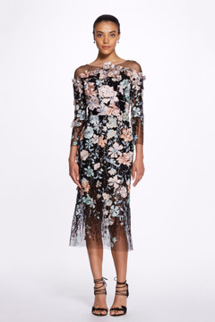 Long Sleeve Sequin Floral Midi Dress Long Sleeve Sequin Floral Midi Dress