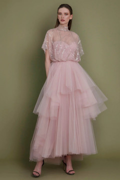 Strapless Tulle Dress with  Beaded Top