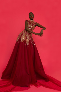 Embroidered Tulle and Faille Ball Gown Embroidered Tulle and Faille Ball Gown