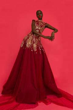 Embroidered Tulle and Faille Ball Gown Embroidered Tulle and Faille Ball Gown