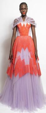 Lace Applique Pleated Tulle Gown Lace Applique Pleated Tulle Gown