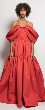 Draped Off Shoulder Faille Gown Draped Off Shoulder Faille Gown