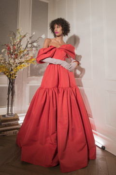 Draped Off Shoulder Faille Gown Draped Off Shoulder Faille Gown