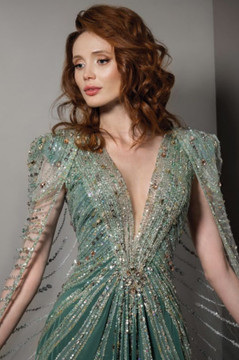 Embellished Cape Slit Gown Embellished Cape Slit Gown