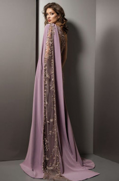 One Shoulder Draped Cape Sleeve Slit Gown One Shoulder Draped Cape Sleeve Slit Gown
