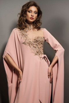 Illusion Neck Cape Slit Gown