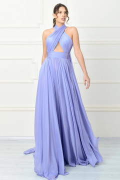 Halter Neck Pleated Gown