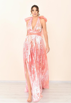 Sleeveless Halter-Neck Slit Gown Sleeveless Halter-Neck Slit Gown