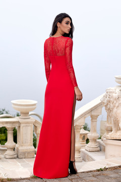 Laced Crepe Gown with Cut-Out