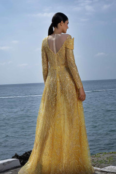 Draped Long Sleeve A-Line Gown Draped Long Sleeve A-Line Gown