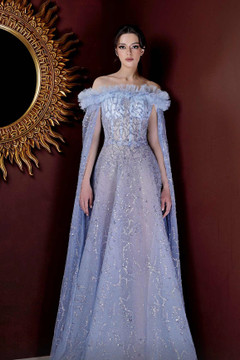 Off the Shoulder Cape Sleeve Gown Off the Shoulder Cape Sleeve Gown