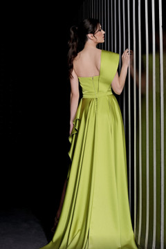 One Shoulder Gathered Slit Gown