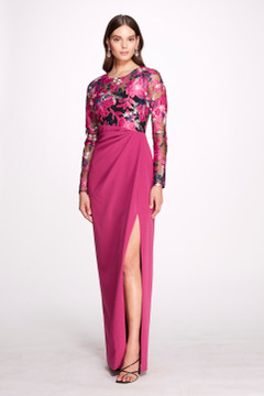 Long Sleeve Embroidery on Tulle Column Gown Long Sleeve Embroidery on Tulle Column Gown