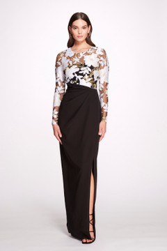 Long Sleeve Embroidery on Tulle Column Gown Long Sleeve Embroidery on Tulle Column Gown