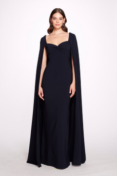 Stretch Crepe Cape Gown