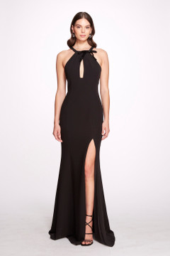 Halter Stretch Crepe Column  Gown