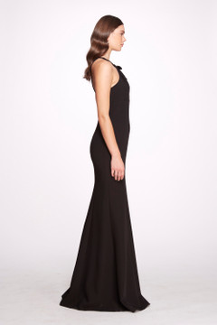 Halter Stretch Crepe Column  Gown