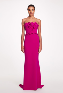 Strapless Stretch Crepe Column Gown