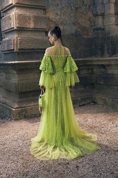 Ruffled Sleeved Tulle Gown Ruffled Sleeved Tulle Gown