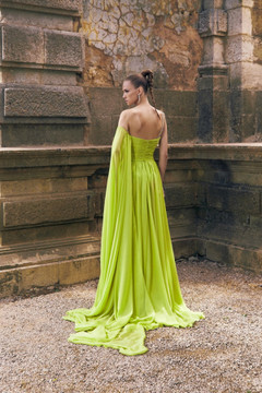 Embroidered One Shoulder Mousseline Gown Embroidered One Shoulder Mousseline Gown