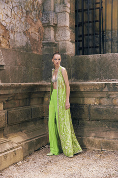 Embroidered Bustier, Trousers and Over-Coat Embroidered Bustier, Trousers and Over-Coat