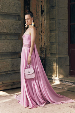 Cherry Blossom Draped Mousseline Gown