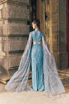 Embroidered Tulle Gown with Cut-Outs