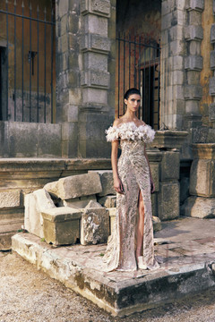 Draped Embroidered Tulle Gown Draped Embroidered Tulle Gown