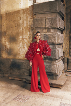 Silk Georgette Jumpsuit with Bomber Jacket Silk Georgette Jumpsuit with Bomber Jacket