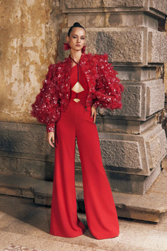 Silk Georgette Jumpsuit with Bomber Jacket Silk Georgette Jumpsuit with Bomber Jacket